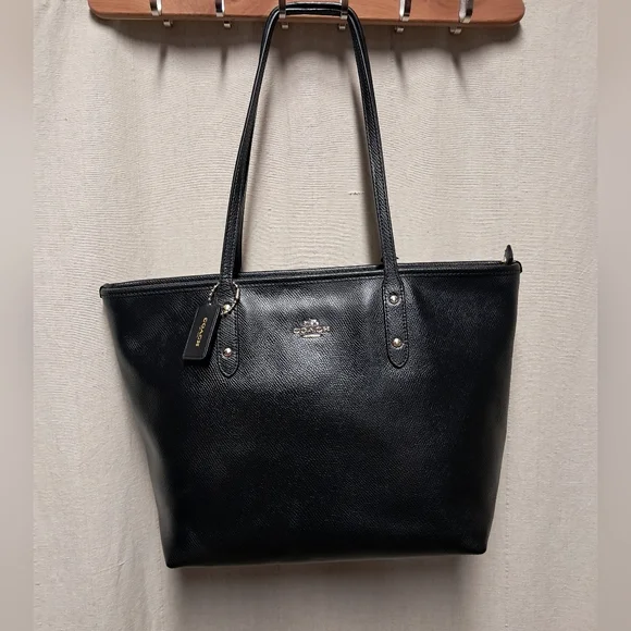 COACH City Zip Leather Tote Bag 16" X 8" - Picture 2 of 8